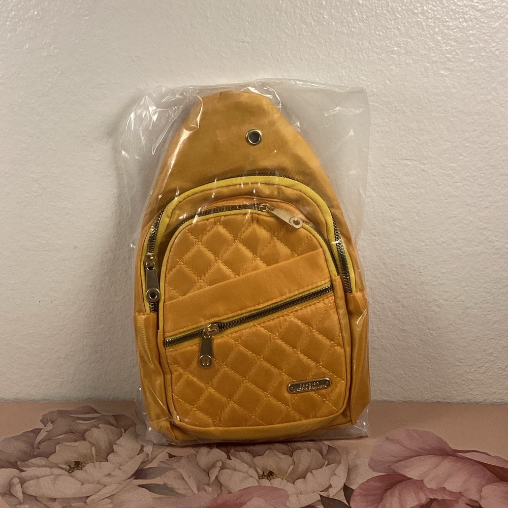 Solid Color Quilted Design Crossbody Bag/Backpack Yellow
